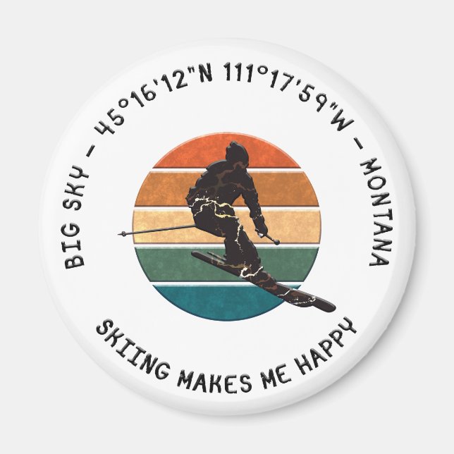 Ski Big Sky, Montana - Man Skier, Schwarzer Text Magnet (Vorne)