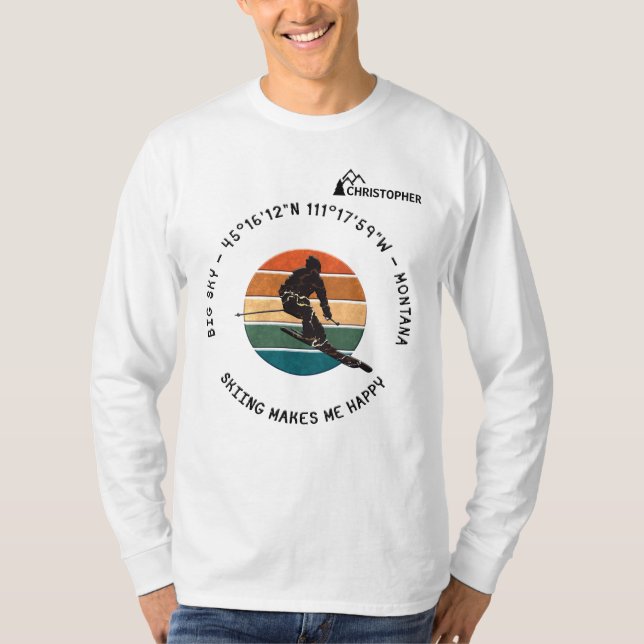 Ski Big Sky, Montana - Man Skier, Schwarzer Text T-Shirt (Vorderseite)