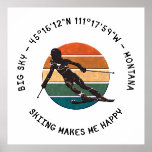 Ski Big Sky, Montana Skier, Schwarzer Text Poster