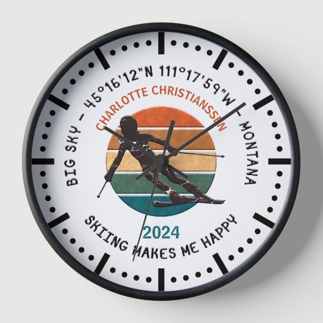 Ski Big Sky, Montana Skier, Schwarzer Text Uhr (Vorderseite)