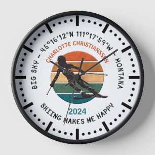 Ski Big Sky, Montana - Skifahrerin, schwarzer Text Uhr