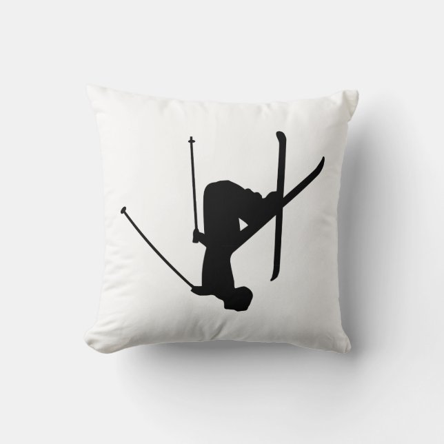 Ski Black Silhouette Kissen (Vorderseite)