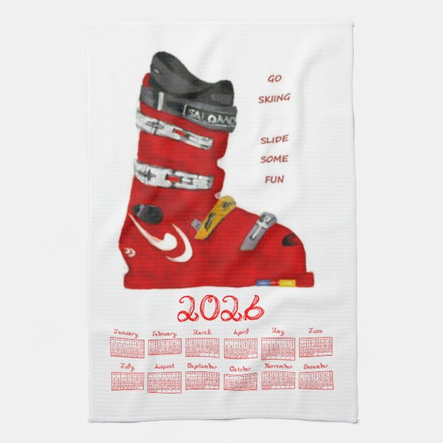 Ski Boot Go Skiing Slide Some Fun 2026 Calendar Geschirrtuch (Vertikal)