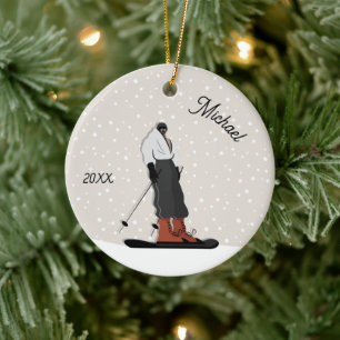 Ski Boy Silhouette Winter Kindername & Jahr Keramik Ornament