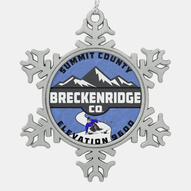 Ski Breck Skifahren-Breckenridges Colorado Schneeflocken Zinn-Ornament (Vorderseite)