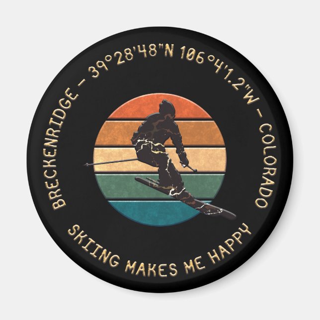Ski Breckenridge, Colorado - Man Skier, Gold Text Magnet (Vorne)