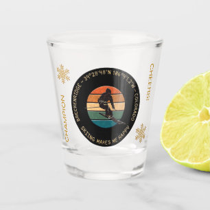 Ski Breckenridge, Colorado - Man Skier, Gold Text Schnapsglas