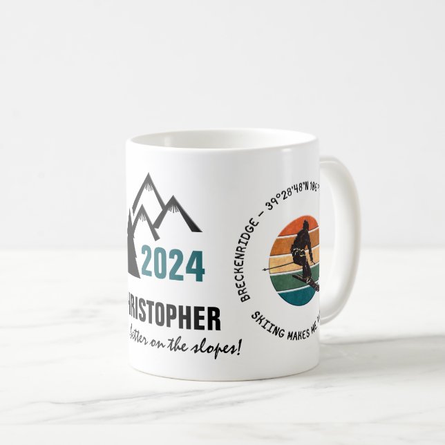 Ski Breckenridge, Colorado - Man Skier, Schwarzer  Kaffeetasse (VorderseiteRechts)