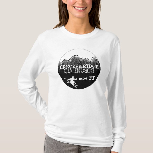 Ski Breckenridges Colorado Schwarz-weißer Hoodie T-Shirt (Vorderseite)