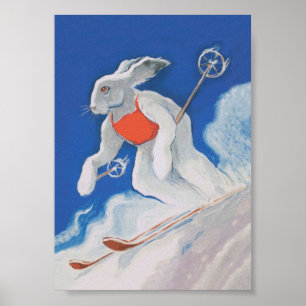 Ski Bunny Vintag Animal Poster