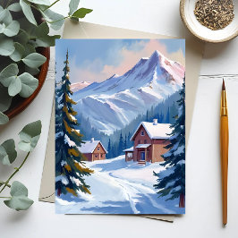 Ski Cabin Mountain Landscape Watercolor Winter Postkarte