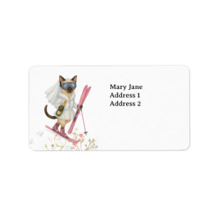 Ski Cat Bachelorette mit Champagner in Hand Adressaufkleber