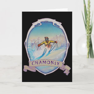 Ski Chamonix, Frankreich Vintage-Schneeskiurlaub Karte