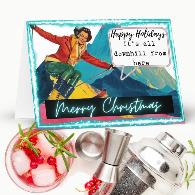 Ski Christmas Card Funny Retro Skiing Best Friend Karte (Von Creator hochgeladen)
