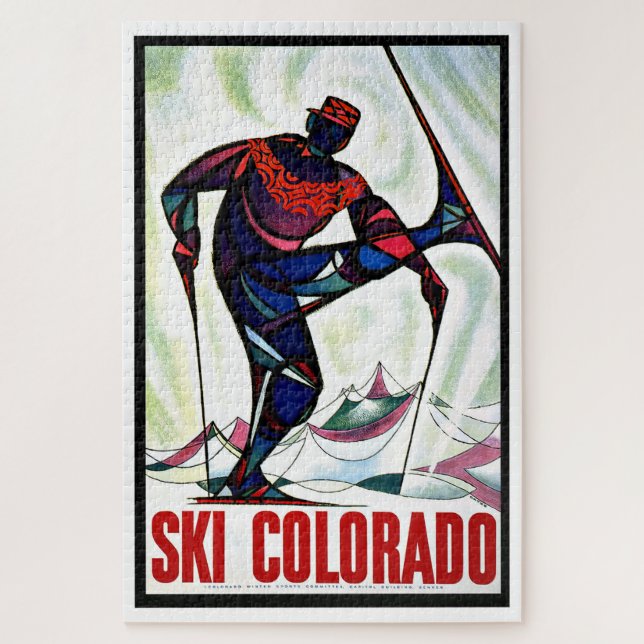 Ski Colorado Mann Skifahren Vintage Reise Puzzle (Vertikal)