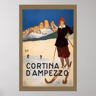 Ski Cortina d'Ampezzo920 Vintage Skigebiet Poster