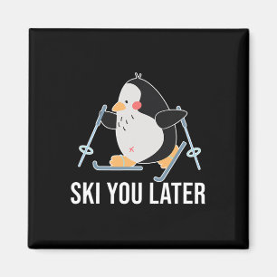 Ski Dich Später Skifahrender Pinguin Winter Schnee Magnet