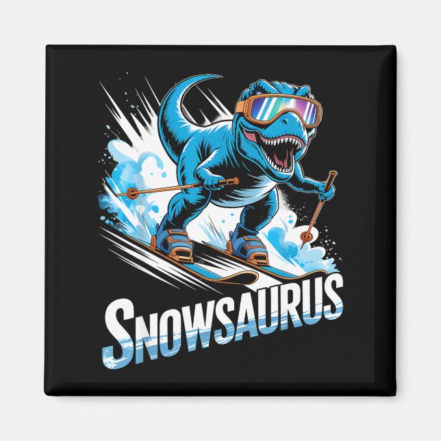 Ski Dinosaur Winter Sport Skier Dino Funny Skiing  Magnet (Vorne)