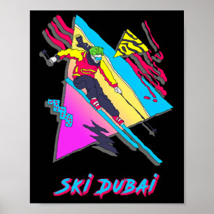 Ski Dubai Retro-Stil Buntes Skifahren Skifahrer Ab Poster