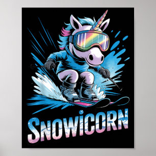 Ski-Einhorn-Wintersport-Skifahrer lustiges Skifahr Poster