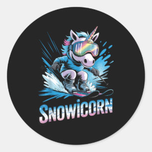 Ski-Einhorn Wintersport Skifahrer lustiges Skifahr Runder Aufkleber