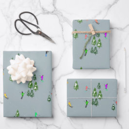 Ski Eröffnung Weihnachten Skiurlaub Skifahrer Blau Geschenkpapier Set