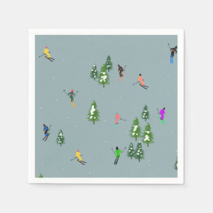 Ski Eröffnung Weihnachten Skiurlaub Skifahrer Blau Serviette
