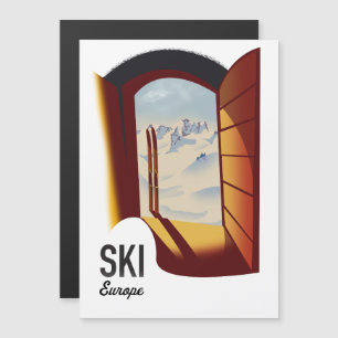Ski Europe Vintages Sportplakat Magnetkarte
