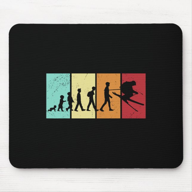 Ski-Evolution - Skifahrende Berge Retro-Ski Mousepad (Vorne)