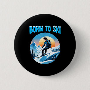 Ski fahren geboren lustige Skibrille Berg Winter Button