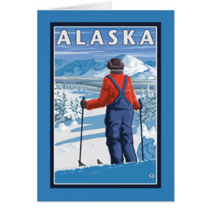 Ski fahren im Vintagen Reise-Plakat Alaskas