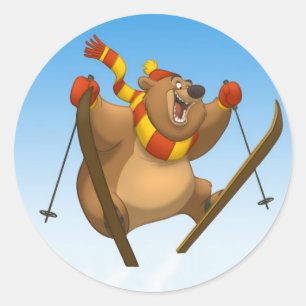 Ski fahrende Bärn-Aufkleber Runder Aufkleber