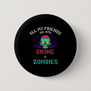 Ski-fahrende Zombie-Freunde auf einem schneebedeck Button