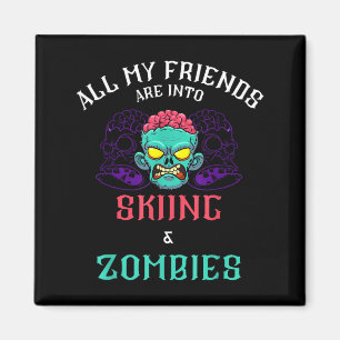 Ski fahrende Zombie-Freunde auf einer schneebedeck Magnet