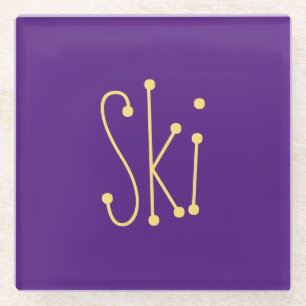 SKI Festive Whimsical Text Royal Lila Hintergrund Glasuntersetzer
