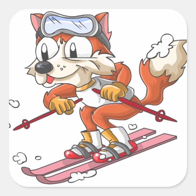 Ski fuchs quadratischer Aufkleber (Vorderseite)