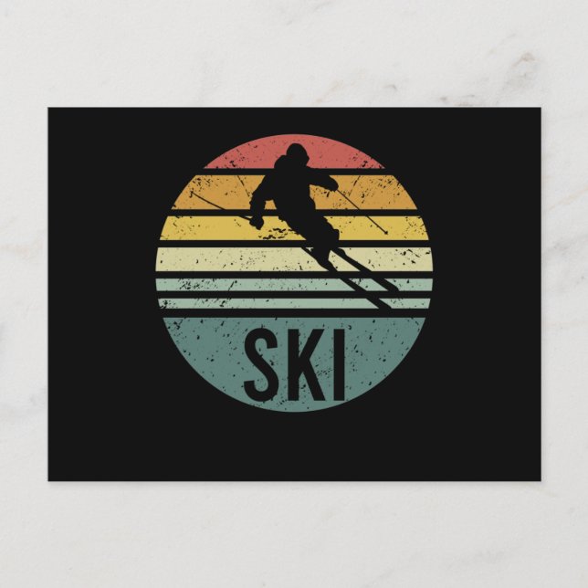 Ski Funny Cool Skier Retro Vintag Skifahren Postkarte (Vorderseite)