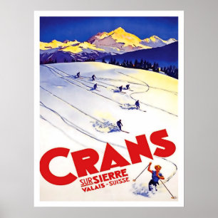 Ski-geführt in Crans Hügel, die Schweiz, Vintage Poster
