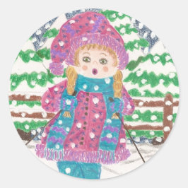 Ski Girl Classic Round Sticker