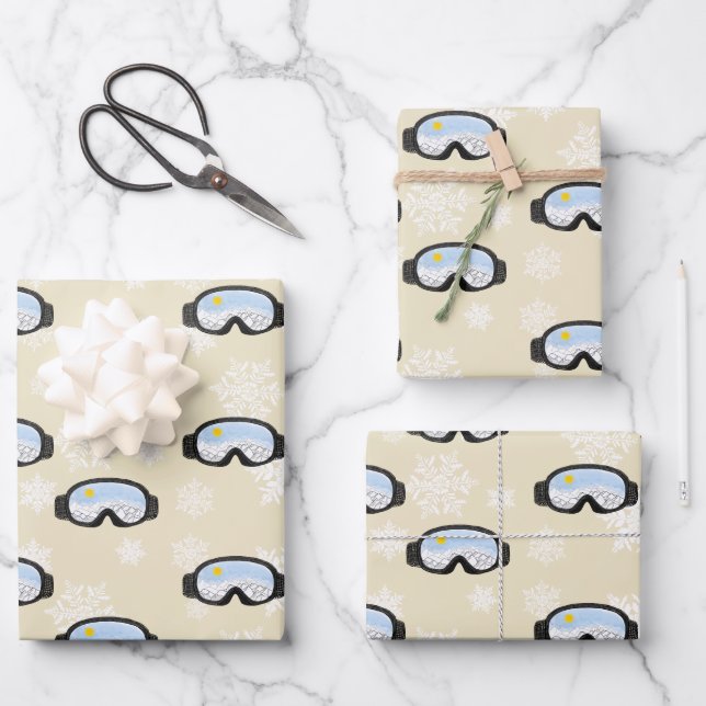 Ski Goggles Bergblick Schneeflocken abseits von We Geschenkpapier Set (Vorderseite)