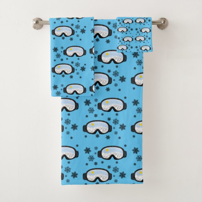 Ski Goggles Bergblick Schneeflocken Blau Badhandtuch Set (Insitu)