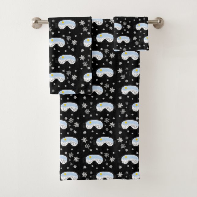 Ski Goggles Bergblick Schneeflocken Schwarz Badhandtuch Set (Insitu)