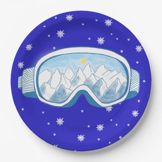 Ski Goggles Snowflake Tanz Pappteller (Vorderseite)
