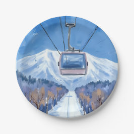 Ski Gondola Snow Mountain Watercolor Pappteller