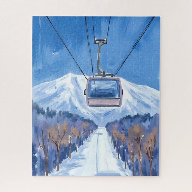 Ski Gondola Snow Mountain Watercolor Puzzle (Vertikal)
