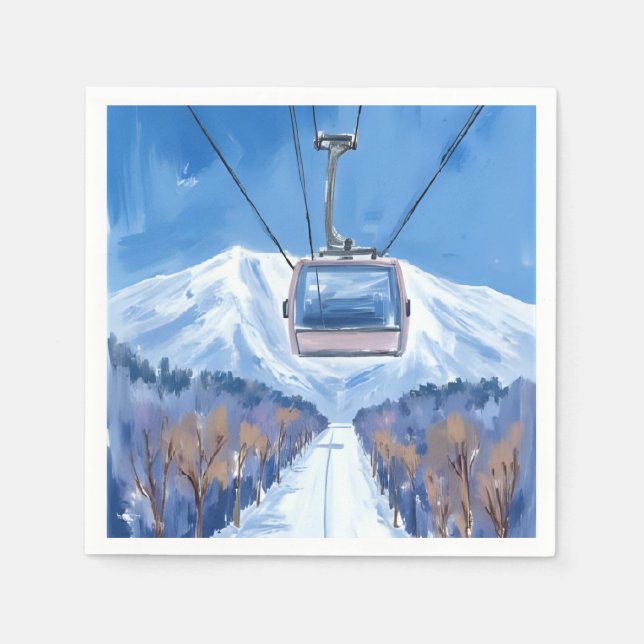 Ski Gondola Snow Mountain Watercolor Serviette (Vorderseite)