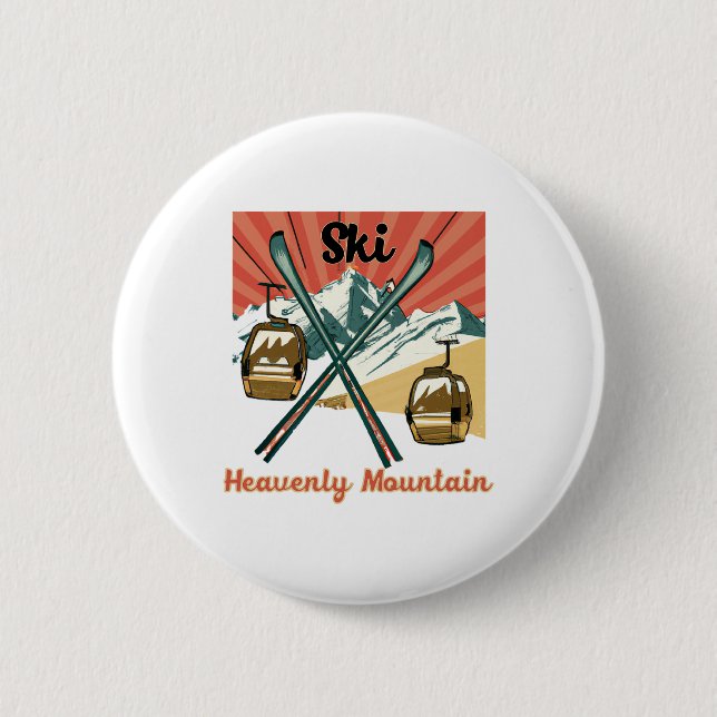 Ski Himmlisches Berg Retro Vintager Himmlischer Be Button (Vorderseite)