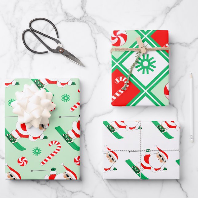 Ski Holiday Santa Ski Geschenk Geschenkpapier Set (Vorderseite)