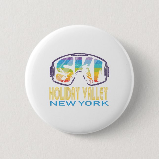 Ski Holiday Valley New York Skiurlaub Button (Vorderseite)