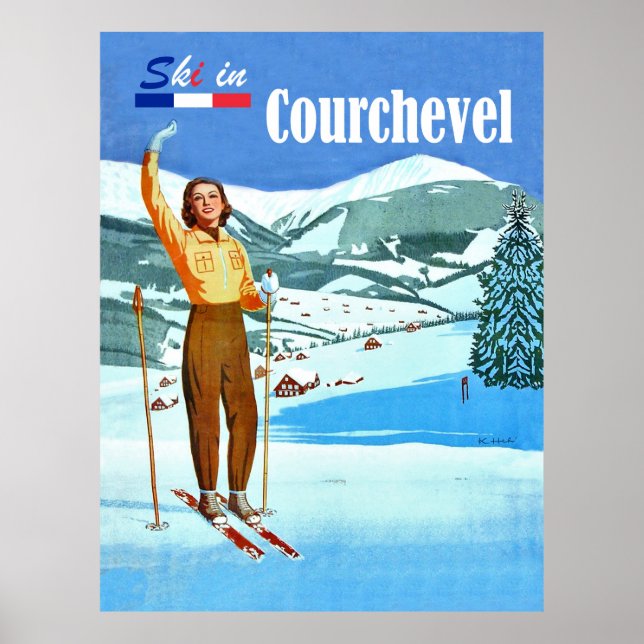 Ski in Courchevel, Frau auf Ski, Frankreich Poster (Vorne)